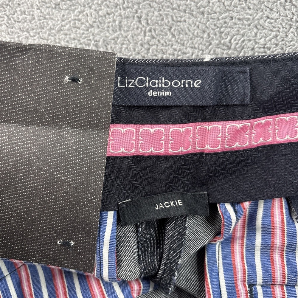 Liz Claiborne Pants Sz 6 Gray  Flat Front‎ Jackie Denim Hooks Zipper Pockets.New - Picture 3 of 16